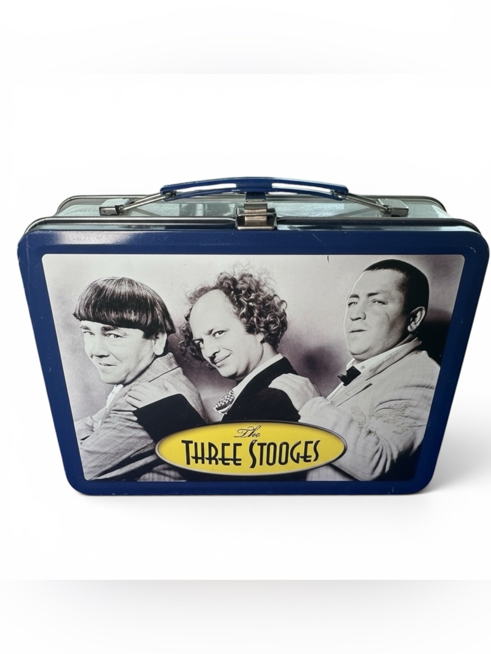 Vintage-style Blue Metal Lunchbox with Classic Comedy Artwork